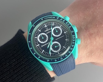 MoonSwatch Omega x Swatch Speedmaster marineblauwe horlogeband van getextureerd siliconenrubber - 20 mm
