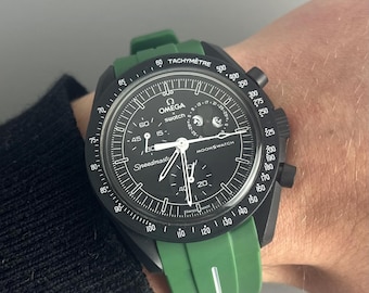 MoonSwatch Omega x Swatch Speedmaster green and white silicone rubber strap watch strap - 20mm