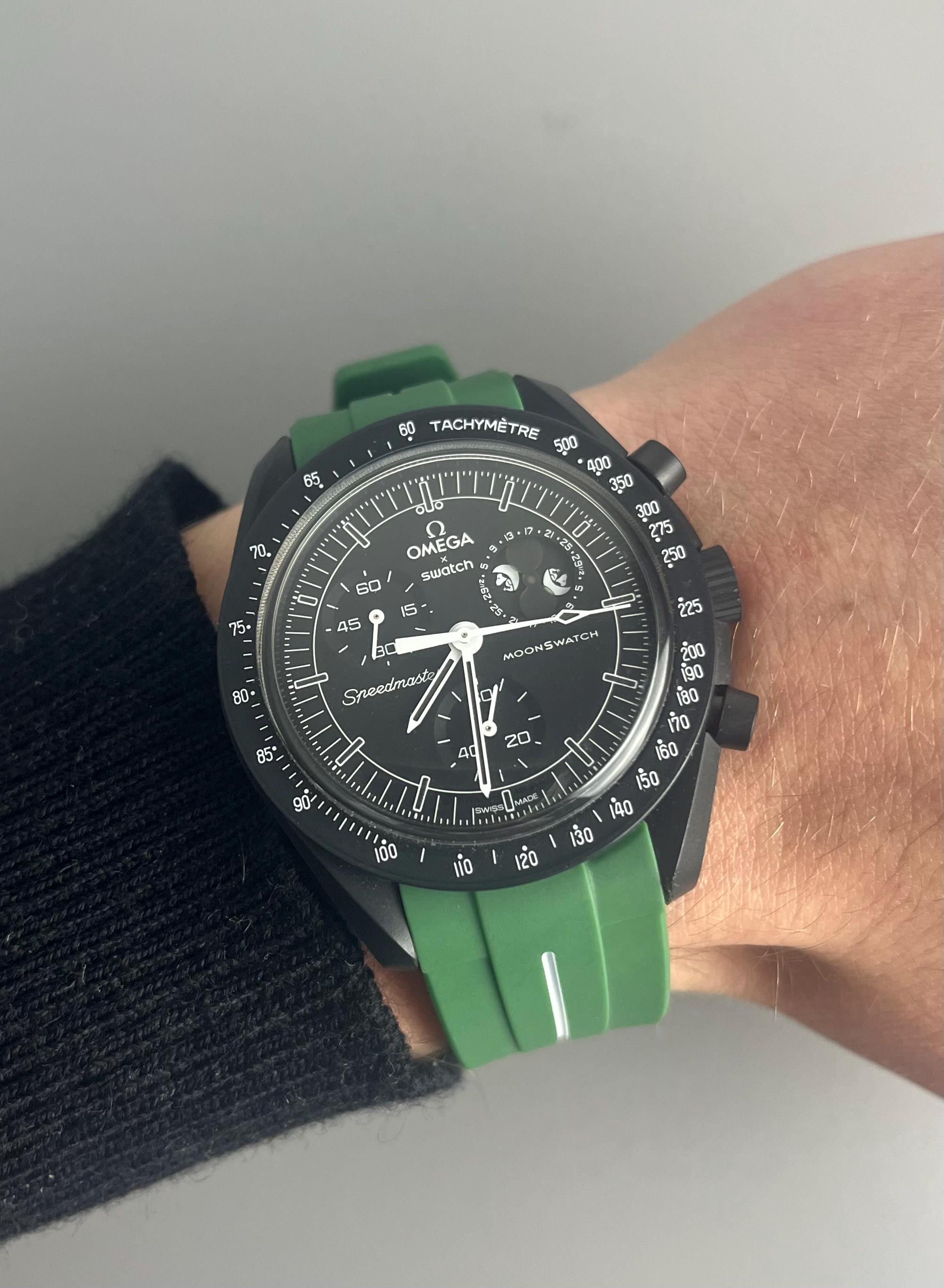 MoonSwatch Omega Speedmaster Model Green and White Silicone Rubber Watch Strap