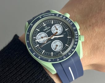 MoonSwatch Omega x Swatch Speedmaster navy blue and white silicone rubber watch strap - 20mm