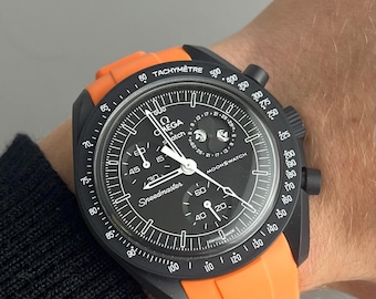 MoonSwatch Strap 20mm – Silicone Rubber Watch Band – Compatible Omega x Swatch Speedmaster – Orange – Tool Included