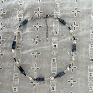 blue and pearl necklace