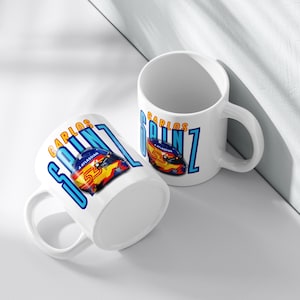 Carlos Sainz Ceramic Coffee Mug, F1 Driver Carlos Sainz Name and Helmet Cup, Smooth Operator Coffee Mug, Sainz 55, Gift for Racing Fans