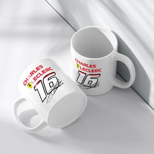 Charles Leclerc 16 Ceramic Coffee Mug, Formula 1 Driver Leclerc Car Number and Autograph Cup, Perfect Gift for Racing Fans