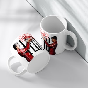 Leclerc and Helmet Ceramic Coffee Mug, F1 Driver Charles Leclerc Ferrari Cup, Scuderia Ferrari Coffee Mug, Leclerc Mug