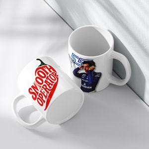 Carlos Sainz Ceramic Coffee Mug, F1 Driver Carlos Sainz Chili Design Cup, Smooth Operator Coffee Mug, Sainz 55, Gift for Racing Fans