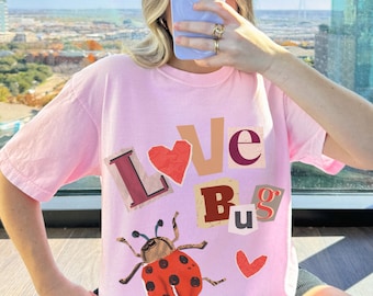 Lady Bug Comfort Colors T-shirt, Love Bug Aesthetics Valentines Tee, Ladybug Lovers Gifts, Retro Photo Collage Lady-bug Shirt, Ladybugs Gift