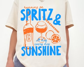 Running on Spritz & Sunshine Shirt, Citrus Spritz Tee, Summer Cocktail Shirt, Coastal Vacation Tee, Retro Drink Shirt, Italian Summer Shirt