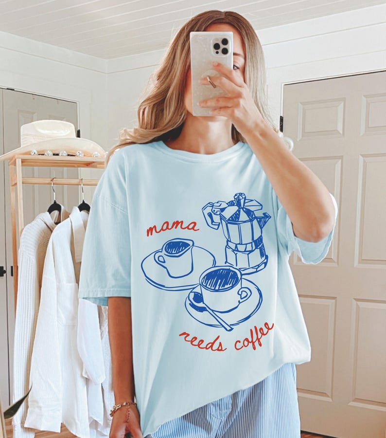 Mama needs coffee comfort colors chambray shirt funny coffee mom tee relaxed everyday mom shirt gift for moms ships without price tag