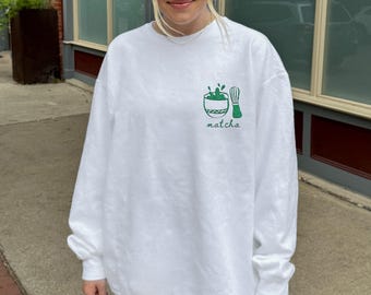 Matcha Embroidered Sweatshirt, Comfort Colors Unisex Jumper, Wellness Gift for Matcha Lovers, Cozy Self-Care Crewneck, Matcha Aesthetic