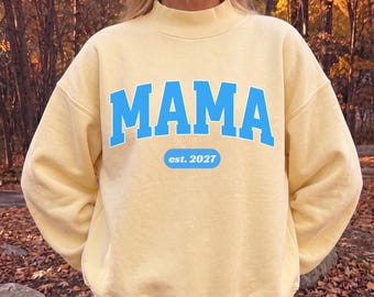 Mama Est 2027 Mock Neck Sweatshirt, New Mom to Be Gift, Pregnancy Announcement Sweater, Expecting Mama Gift, First Time Mom Pullover