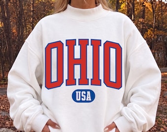 Ohio Mockneck Sweatshirt, Ohio USA Collegiate Sweatshirt, Vintage Graphic Ohio Crewneck, Midwest Sweatshirt, Ohio Gift, Oversized Mock Neck