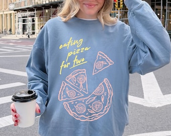 Eating Pizza for Two Sweatshirt, Lightweight Expecting Mom Crewneck, Funny Foodie Gift for New Italian Mom, Pregnancy Announcement Reveal