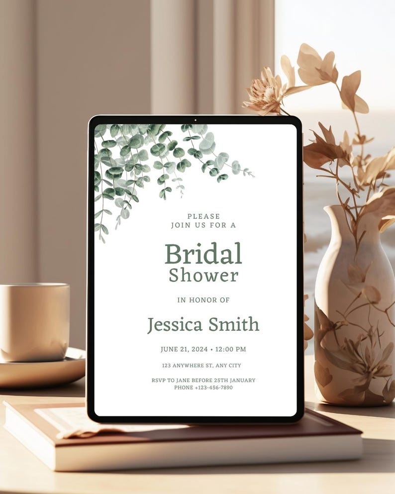Custom Bridal Shower Invitation Made to Order Simple Eucalyptus
