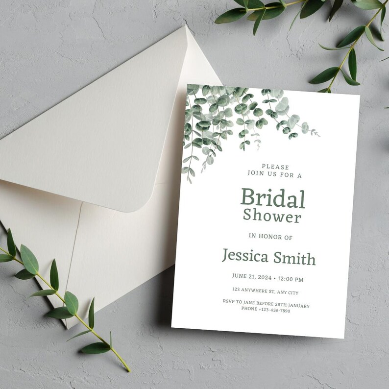 Custom Bridal Shower Invitation Made to Order Simple Eucalyptus