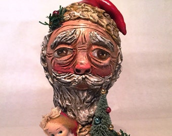 Santa Folk Art Sculpture Hand-made by Lori Gutierrez OOAK