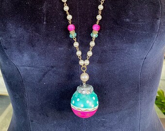 Shiny Brite Ornament Necklace, OOAK Handmade Jewelry Art by Lori Gutierrez!