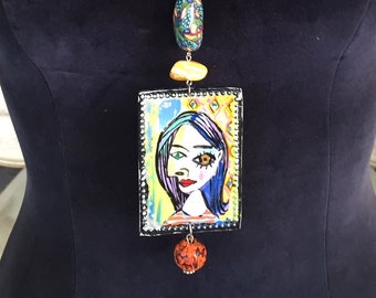 Beautiful Necklace with Picasso-style Pendant Handmade Jewelry Art OOAK by Lori Gutierrez!