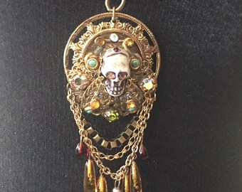 Beautiful Halloween & Day of the Dead Necklace Handmade Jewelry Art OOAK by Lori Gutierrez!