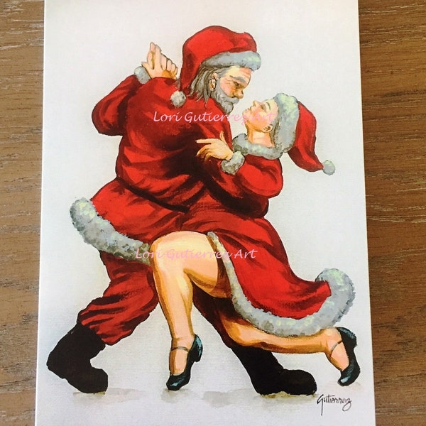 Weihnachtskarte mit Weihnachtsmann und Mrs. Claus im Tango! von Lori Gutierrez