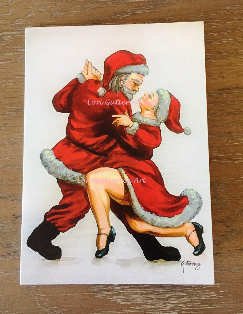 Holiday Greeting Card Santa And Mrs. Claus Do the Tango by Lori Gutierrez image 1