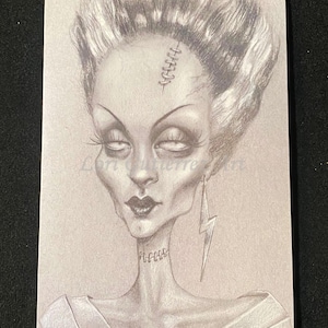 Wenskaart "Chique Bride of Frankenstein"!! Originele OOAK-kunst van Lori Gutierrez!!