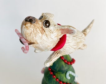 Christmas Doggie!  OOAK Holiday Sculpture by Lori Gutierrez!