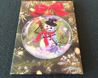 Holiday Magnet by Lori Gutierrez OOAK Art "Frosty Ornament Escape!"
