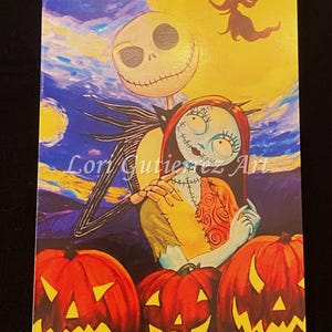 Greeting Card &quot;Jack and Sally&quot; Halloween Original OOAK Art by Lori Gutierrez