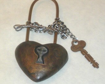 Old Padlock with Evil Alien in Keyhole!!  OOAK Halloween Art by Lori Gutierrez