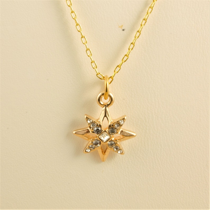 Two Chain Necklace Gold Rhinestone Star Pendant Gold Tube Gold Cable Chain