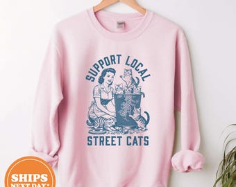 Retro Street Cats Graphic Sweatshirt | Y2K Unisex Cat Lover Hoodie