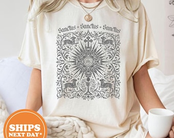 Sanctus Catholic T-Shirt Comfort Colors, Christian Faith Shirt, Jesus Graphic Tee Gift
