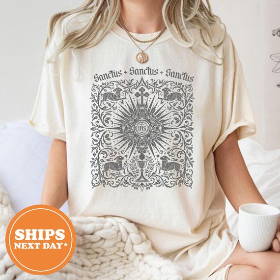 Sanctus Catholic T-Shirt Comfort Colors, Christian Faith Shirt, Jesus Graphic Tee Gift