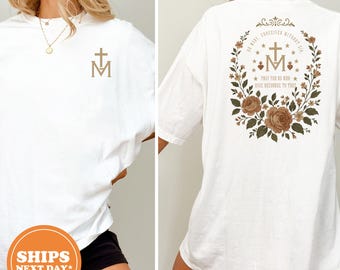 Catholic Virgin Mary Floral Shirt, Marian Comfort Colors Tee