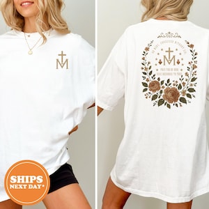 Catholic Virgin Mary T-Shirt, Marian Comfort Colors Shirt, Floral Catholic Shirt for Women, Religious Gift, Blessed Mother Tee