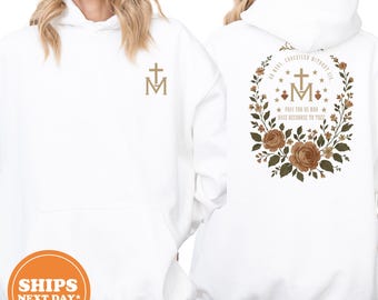 Catholic Virgin Mary Hoodie, Floral Blessed Mother Sweatshirt, Christian Apparel