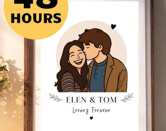 Custom Couple Portrait Illustration, Personalized Romantic Gift, Anniversary Artwork (Digital Download)