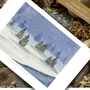 Biglietto d'auguri stampabile con acquerello Winter Wonderland. Interno vuoto per aggiungere un messaggio personale per Natale, Compleanno o semplicemente perché sì.