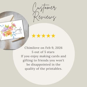 A satisfied customer with a 5 * review and the remarks, you won't be disappointed in the quality of the printables.