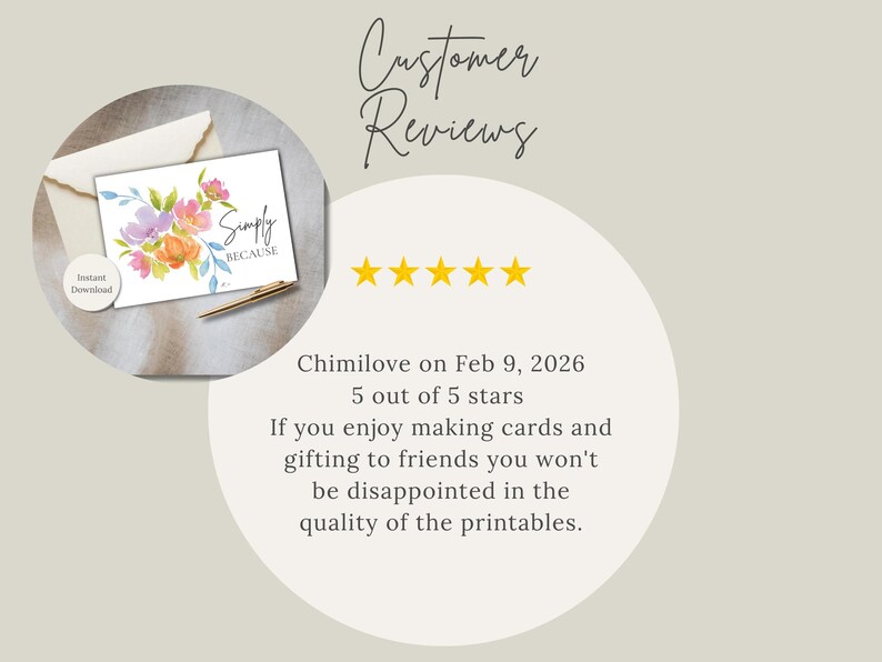 A satisfied customer with a 5 * review and the remarks, you won't be disappointed in the quality of the printables.