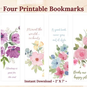 Watercolor Floral Bookmark Set Printable Book Lover Gift Digital Download