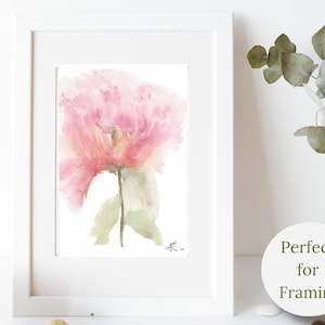 Watercolor Peony Flower Card Printable Digital Download Pink Botanical Illustration Blank Note Card Instant PDF Stationery for Birthday Anniversary or Thinking of You