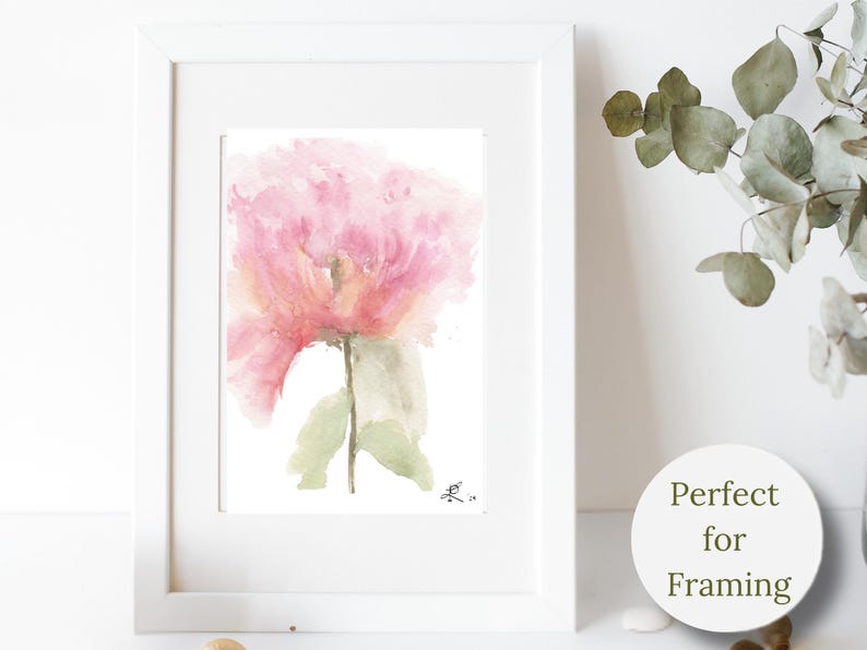 Watercolor Peony Flower Card Printable Digital Download Pink Botanical Illustration Blank Note Card Instant PDF Stationery for Birthday Anniversary or Thinking of You