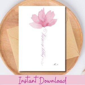 Geburtstagskarte für Sie, Aquarell, rosa Blume, elegante Schrift, Geburtstagswünsche, druckbare Grußkarte für Frau, Mutter, Schwester, Freund