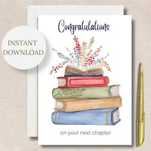 Watercolor Floral Congratulations Card Printable Graduation Retirement New Job PDF Digital Download