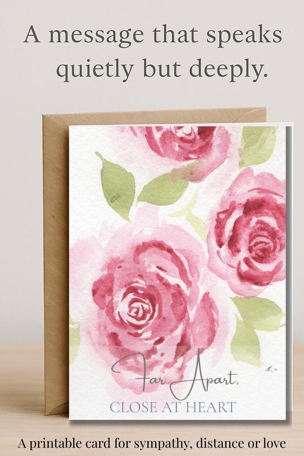 Watercolor Rose Sympathy Card Digital Printable Thinking of You Long ...