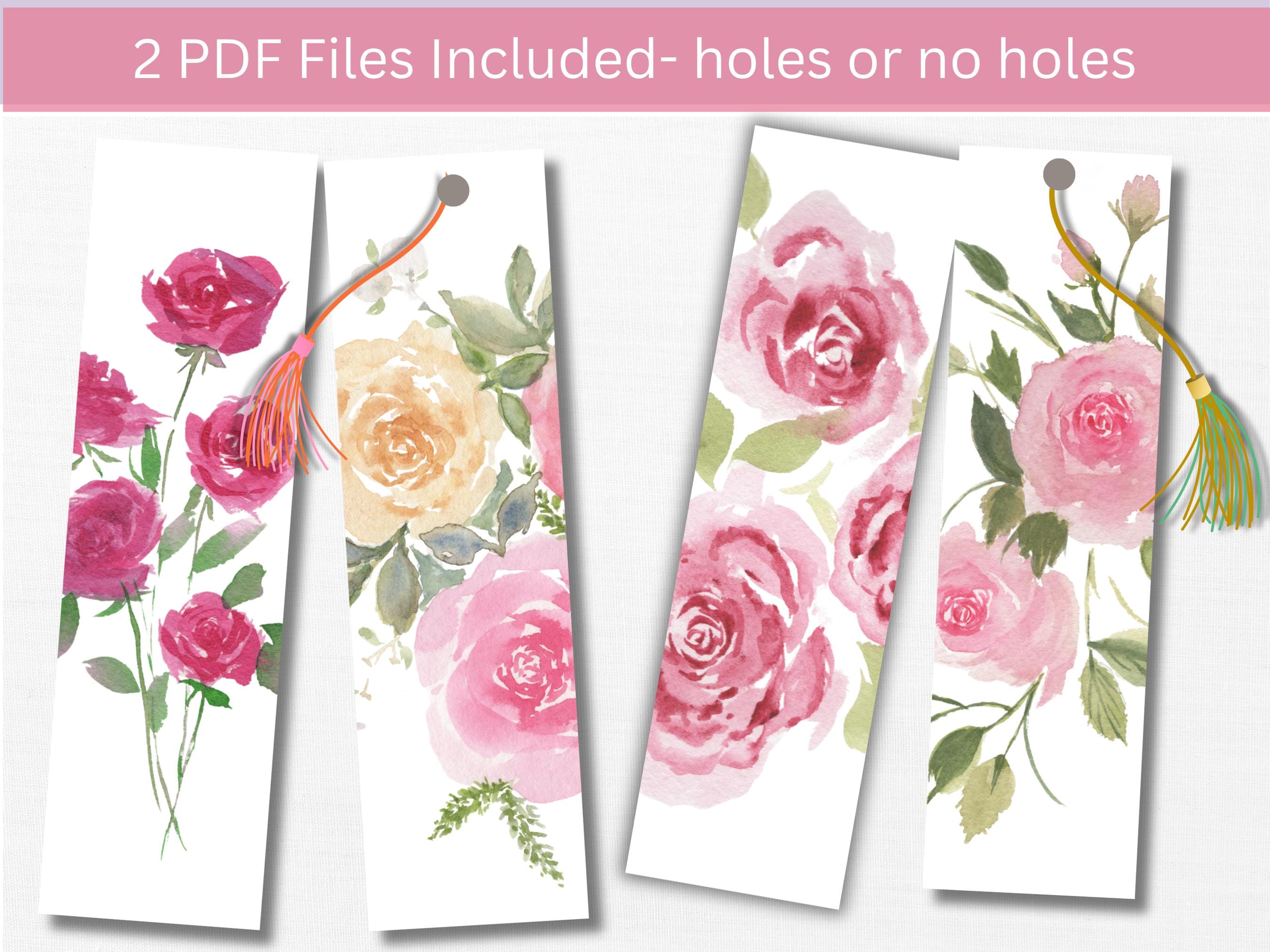 Watercolor Rose Bookmark Set Printable Floral Book Club Favors PDF ...