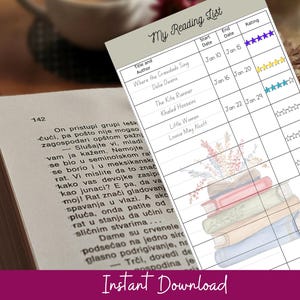 Watercolor Book Tracker Bookmark Reading Journal,Star Ratings Printable PDF Download