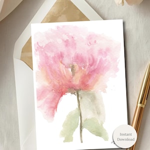 印刷可能な水彩牡丹のノートカード 花のアート文房具 誕生日 記念日 ただの理由 すぐにダウンロード